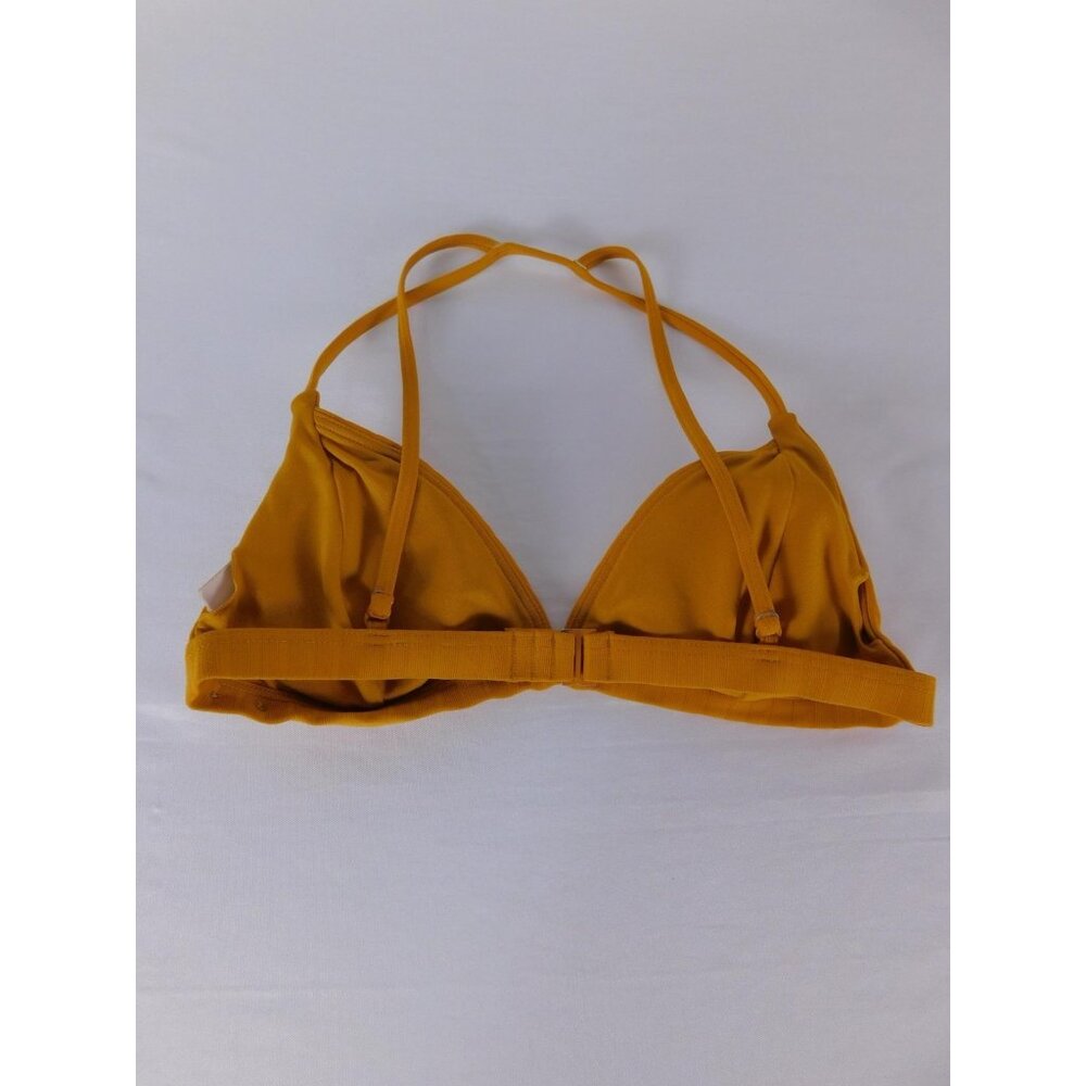 ROXY Bikini Top Womens S Yellow Triangle Lined Adjustable Strap Logo Stretch - Picture 2 of 4
